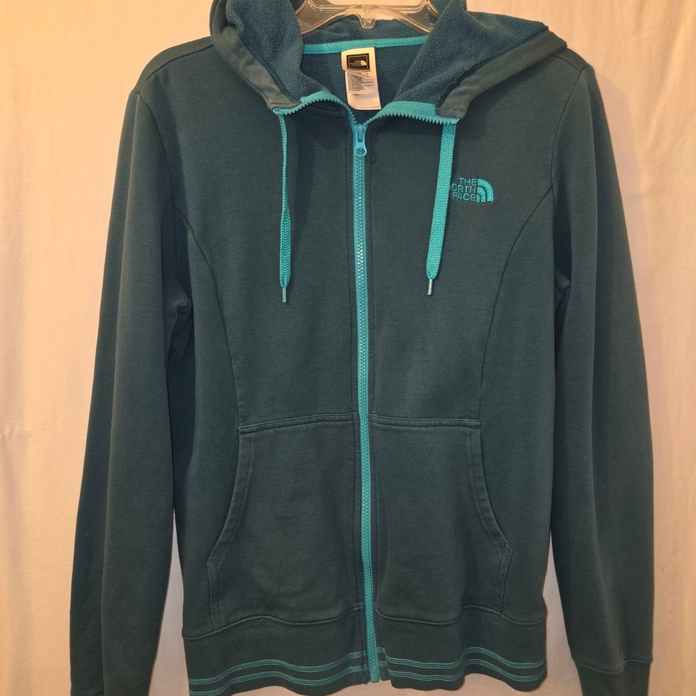 The North Face Womens Teal Full Zip Hoodie Fleece Lined Sweatshirt Large